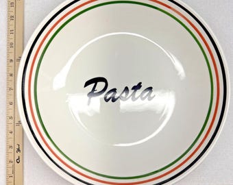 Roma Italy Hand Painted Pasta Serving Bowl Large Italian Ceramic Tricolor Rim