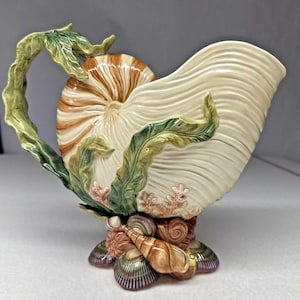 Fitz & Floyd Oceana Nautilus Shell Pitcher 1998 Large Coastal Seashell Vase