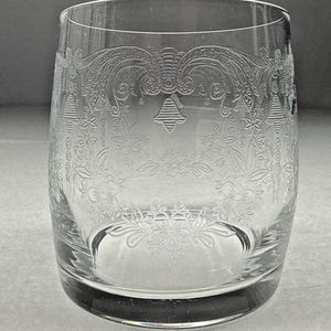 Cascade Double Old Fashioned Glass Etched Floral Tumbler Import Associates