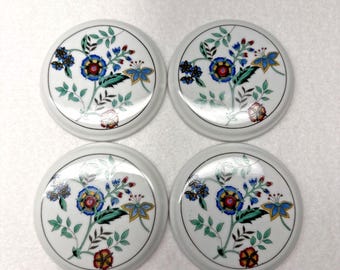Floral Tea Cup Toppers Set 4 Ceramic Covers Mug Lids Pretty Practical Vintage