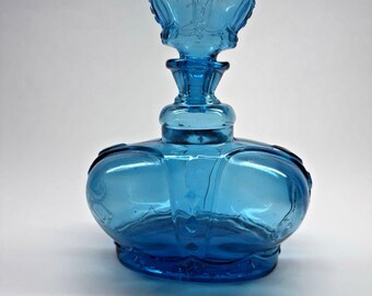 Victrylite Royal Crown Decanter Blue Glass Barware Oshkosh WI Mid Century VTG