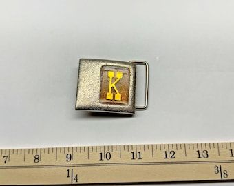 Lee Jeans Belt Buckle 70s Western Cowboy Monogram K Orange Enamel Vintage