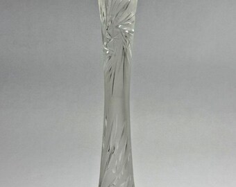 Leswal Lead Crystal Bud Vase 14 Hand Cut Glass Poland Tall Floral Vase Elegant