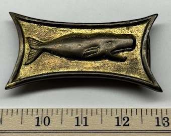 Penco Brass Sperm Whale Belt Buckle Vintage Nautical Animal 2.25x4 USA