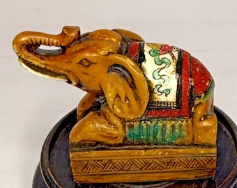 Chinese Carved Stone Elephant Seal Stamp Hand Painted Asian Figurine Vintage