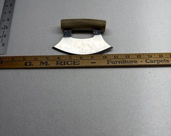 Edelstahl Mezzaluna Lebensmittel Chopper Knochen Griff Kräuterschneider Messer Vintage