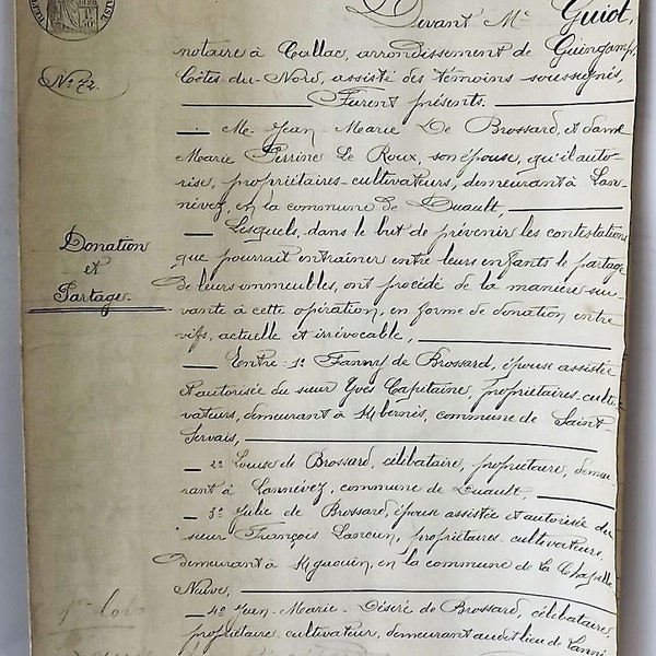 French antique legal document from 1890, hand written manuscript