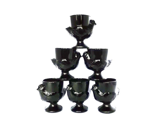 French Egg Cups Six Glass Chicken Egg Cups in Black Etsy