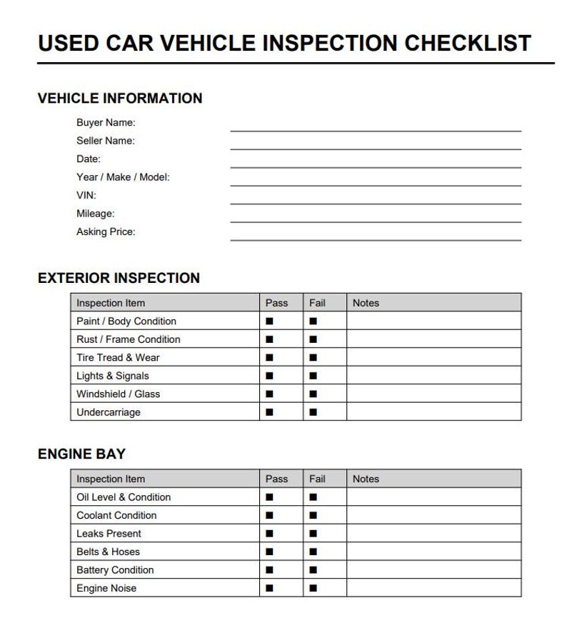 Used Car Checklist.pdf Used Car Inspection Checklist Printable - Etsy