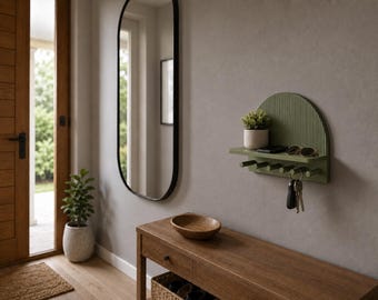 Modern Arched Key Holder & Floating Wall Shelf | Entryway Organizer
