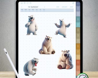 75 divertidas pegatinas de osos polares para GoodNotes: paquete PNG digital precortado