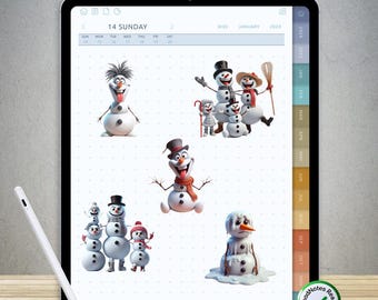 75 divertidas pegatinas de muñeco de nieve para GoodNotes: paquete PNG digital precortado