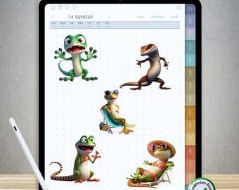 70 divertidas pegatinas de lagartos para GoodNotes: paquete PNG digital precortado