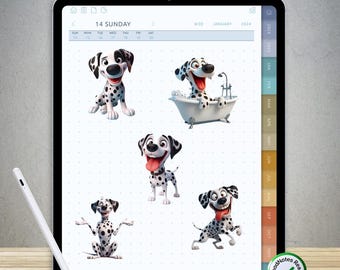 80 divertidas pegatinas de dálmatas para GoodNotes: paquete PNG digital precortado