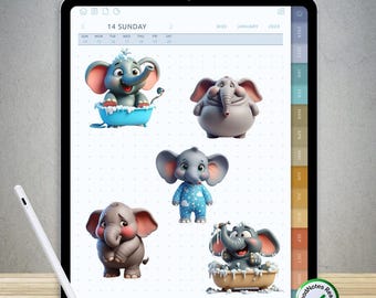 75 pegatinas de elefantes para GoodNotes: paquete PNG digital precortado