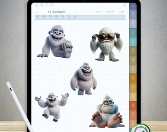 80 divertidas pegatinas de Yeti para GoodNotes: paquete PNG digital precortado