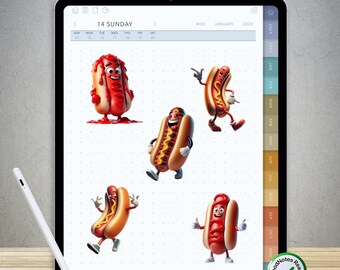70 Funny Hot Dog Stickers for GoodNotes – Pre-Cropped Digital PNG Pack