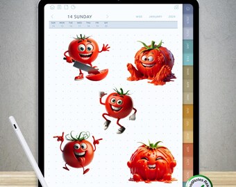 70 Funny Tomato Stickers for GoodNotes – Pre-Cropped Digital PNG Pack