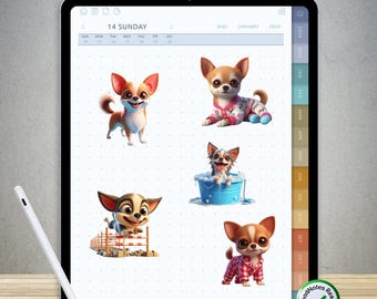 200+ Cute Chihuahua Stickers for GoodNotes – Pre-Cropped Digital PNG Pack