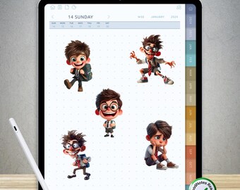 70 Funny Schoolboy Stickers for GoodNotes – Pre-Cropped Digital PNG Pack