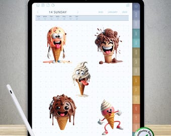 85 divertidas pegatinas de helado para GoodNotes: paquete PNG digital precortado