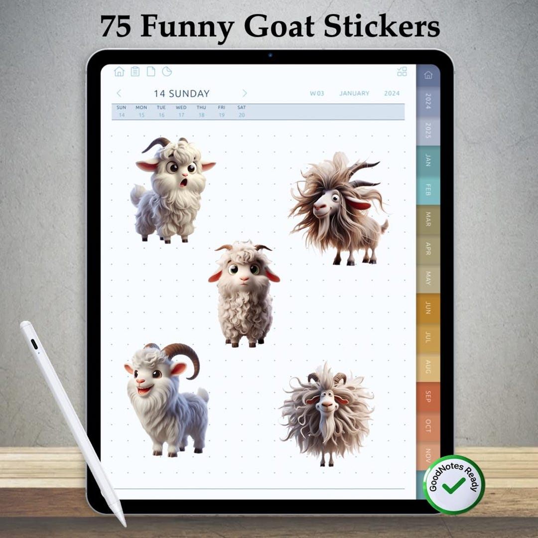 75 Funny Goat Stickers for Goodnotes – Pre-cropped Digital PNG Pack - Etsy