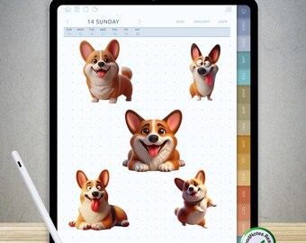 80 adorables pegatinas de Corgi para GoodNotes: paquete PNG digital precortado