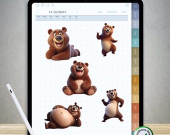 90 pegatinas divertidas de osos para GoodNotes: paquete PNG digital precortado