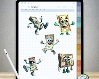 60 Funny Dollar Stickers for GoodNotes – Pre-Cropped Digital PNG Pack