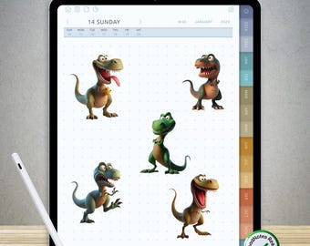 70 Funny T-Rex Stickers for GoodNotes – Pre-Cropped Digital PNG Pack