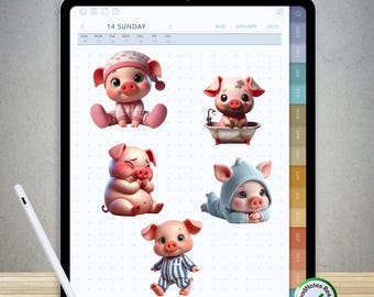 80 Cute Piglet Stickers for GoodNotes – Pre-Cropped Digital PNG Pack