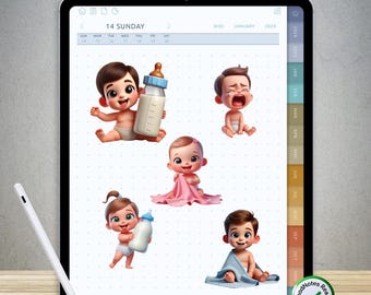 90 adorables pegatinas de bebé para GoodNotes: paquete PNG digital precortado