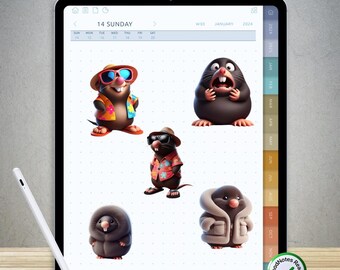 70 Funny Mole Stickers for GoodNotes – Pre-Cropped Digital PNG Pack