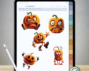 75 Funny Pumpkin Stickers for GoodNotes – Pre-Cropped Digital PNG Pack