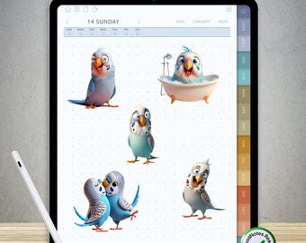 90 divertidas pegatinas de periquitos para GoodNotes: paquete PNG digital precortado