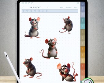 90 pegatinas divertidas de ratas para GoodNotes: paquete PNG digital precortado