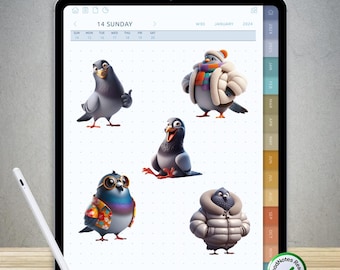 75 divertidas pegatinas de palomas para GoodNotes: paquete PNG digital precortado