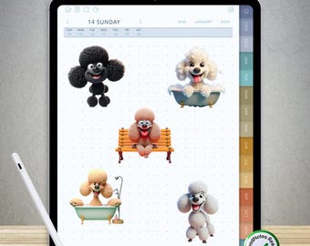 60 adorables pegatinas de caniche para GoodNotes: paquete PNG digital precortado