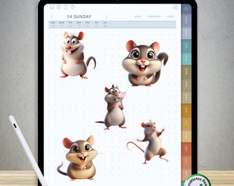 90 pegatinas divertidas de jerbos para GoodNotes: paquete PNG digital precortado