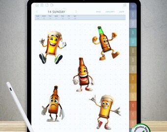 100 Funny Beer Stickers for GoodNotes – Pre-Cropped Digital PNG Pack