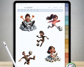 65 Funny Soccer Stickers for GoodNotes – Pre-Cropped Digital PNG Pack