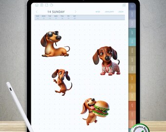 80 Cute Dachshund Stickers for GoodNotes – Pre-Cropped Digital PNG Pack