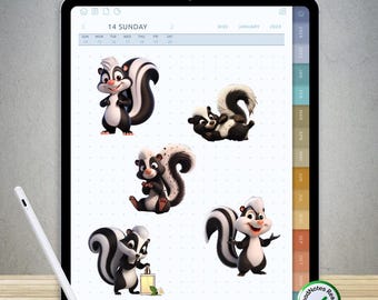 50 pegatinas divertidas de mofeta para GoodNotes: paquete PNG digital precortado