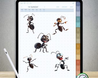 80 pegatinas divertidas de hormigas para GoodNotes: paquete PNG digital precortado
