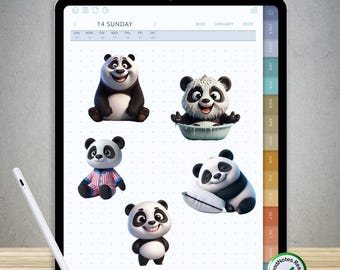 80 lindas pegatinas de panda para GoodNotes – Paquete PNG digital prerecortado