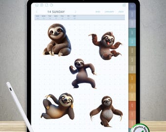 90 pegatinas divertidas de perezosos para GoodNotes: paquete PNG digital precortado