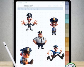 90 Funny Policeman Stickers for GoodNotes – Pre-Cropped Digital PNG Pack