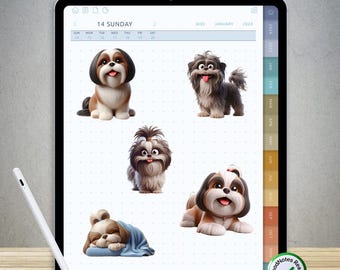 80 divertidas pegatinas de Shih Tzu para GoodNotes: paquete PNG digital precortado