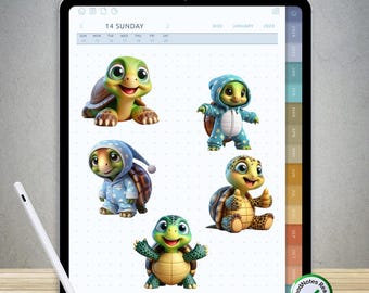 65 adorables pegatinas de tortuga para GoodNotes: paquete PNG digital precortado