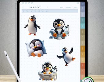 80 pegatinas de pingüinos para GoodNotes (paquete PNG digital precortado)